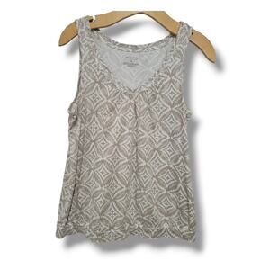 Sonoma Life + Style women's white & tan VNeck sleeveless casual blouse - medium